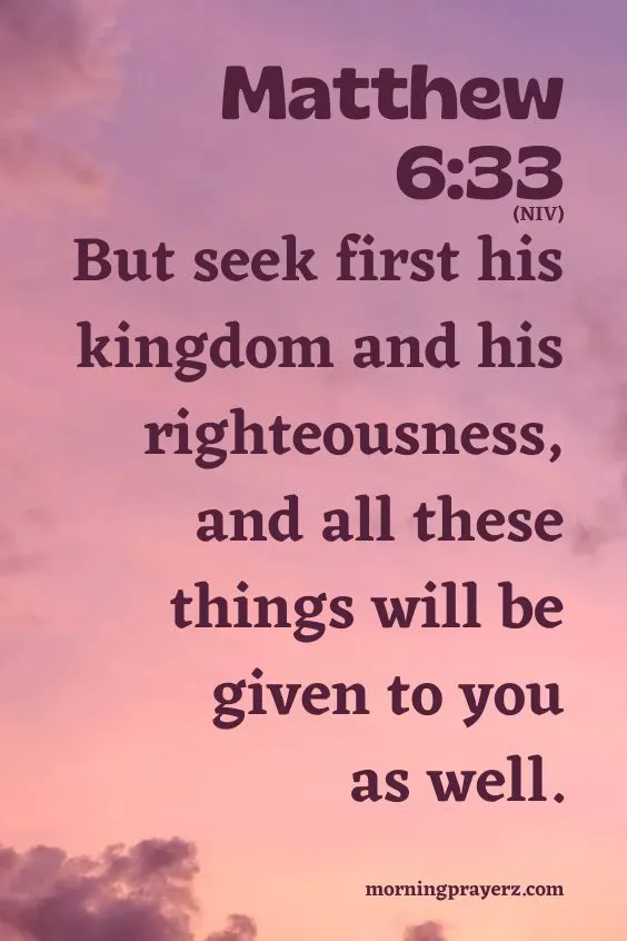 But seek first his kingdom and his righteousness, and all these things will be given to you as well. Matthew 6:33 (NIV)