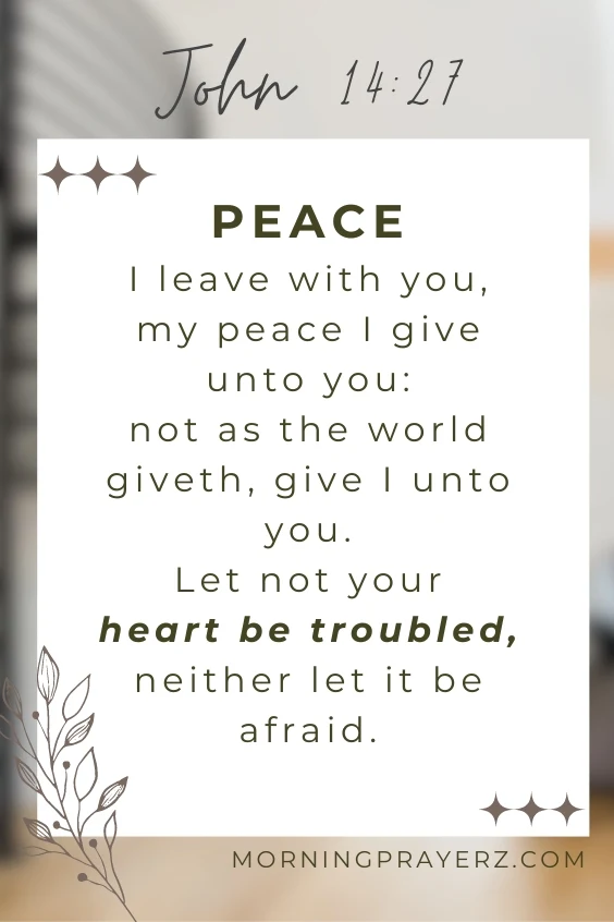 Peace I leave with you, my peace I give unto you: not as the world giveth, give I unto you. Let not your heart be troubled, neither let it be afraid.