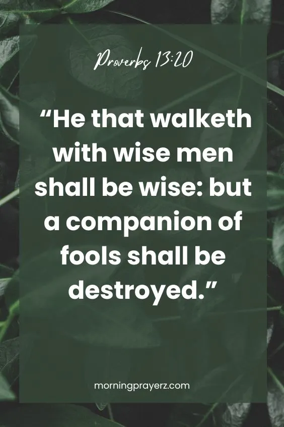 , &ldquo;He that walketh with wise men shall be wise: but a companion of fools shall be destroyed.&rdquo;