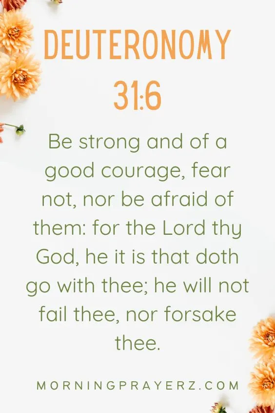 Deuteronomy 31:6 - Be strong and of a good courage, fear not, nor be afraid of them: for the Lord thy God, he it is that doth go with thee; he will not fail thee, nor forsake thee.