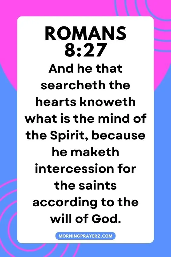 And he that searcheth the hearts knoweth what is the mind of the Spirit, because he maketh intercession for the saints according to the will of God.