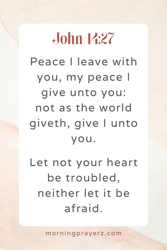 Peace I leave with you, my peace I give unto you: not as the world giveth, give I unto you. Let not your heart be troubled, neither let it be afraid.