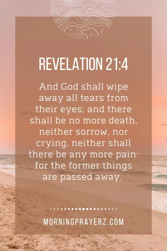 And God shall wipe away all tears from their eyes; and there shall be no more death, neither sorrow, nor crying, neither shall there be any more pain: for the former things are passed away. Revelation 21:4