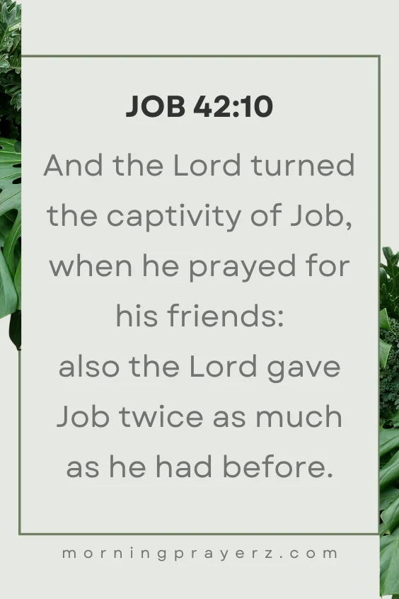 And the Lord turned the captivity of Job, when he prayed for his friends: also the Lord gave Job twice as much as he had before.