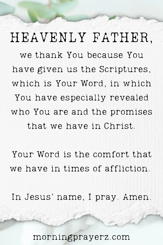 Heavenly Father, we thank You because You have given us the Scriptures, which is Your Word, in which You have especially revealed who You are and the promises that we have in Christ. Your Word is the <a href=