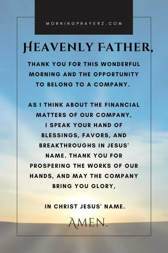 Morning Prayer for Financial Breakthrough for the Company