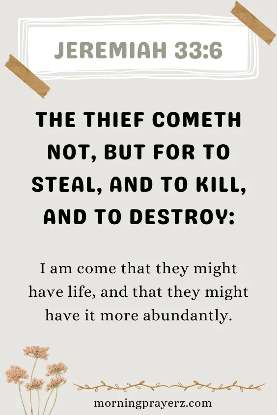 The thief cometh not, but for to steal, and to kill, and to destroy: I am come that they might have life, and that they might have it more abundantly. John 10:10