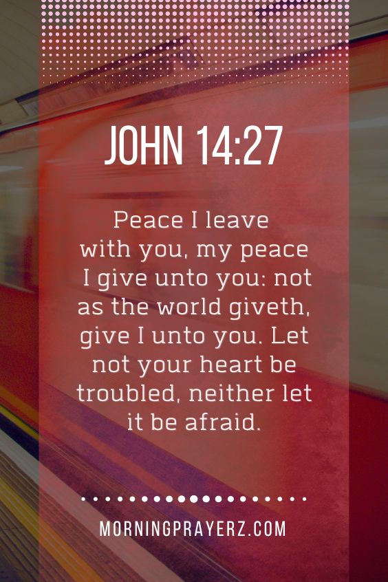 “Peace I leave with you, my peace I give unto you: not as the world giveth, give I unto you. Let not your heart be troubled, neither let it be afraid.”
