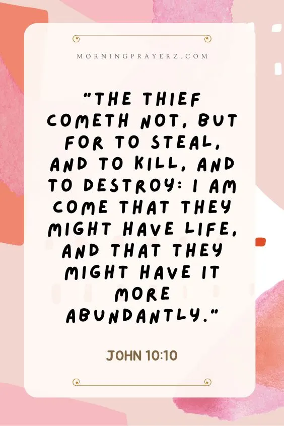 The thief cometh not, but for to steal, and to kill, and to destroy: I am come that they might have life, and that they might have it more abundantly.